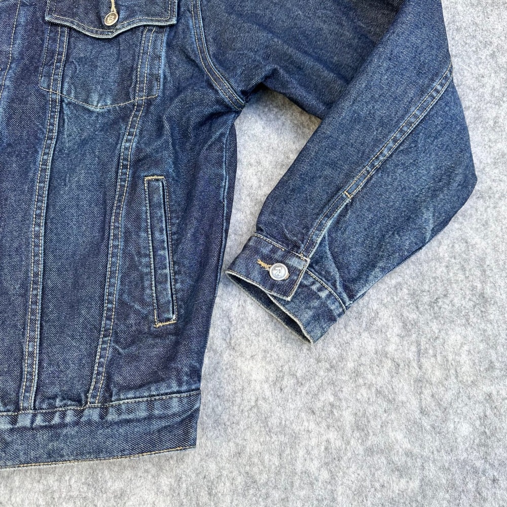 R.F.S Jeans Mens Medium Dark Wash Denim Trucker Jacket Indigo Cotton - Picture 9 of 13